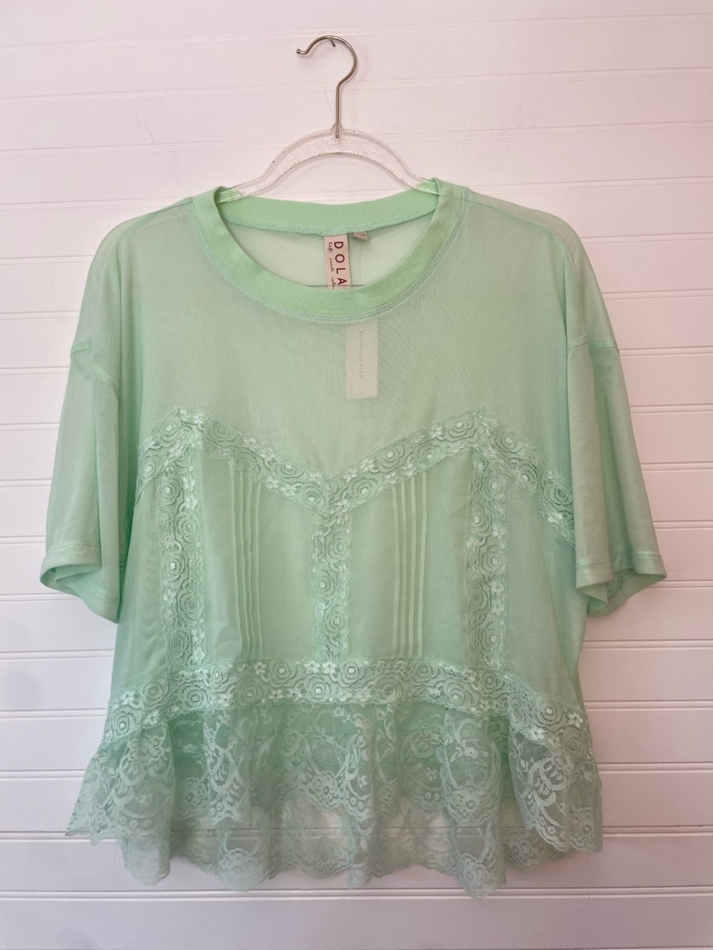 Anthropologie Dolan Short Sleeve Sheer Lace Blouse Mint Green NEW Size Medium - Picture 5 of 9